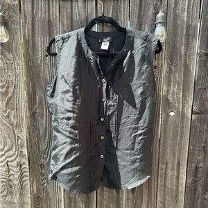 Philippe Adec Paris Black Silk Sleeveless Button Down Shirt Blouse V Neck Medium